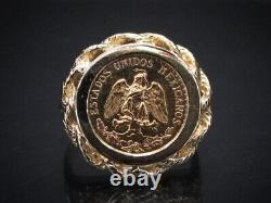 Without Stone MEXICAN DOS PESOS Coin Wedding Ring 14k Yellow Gold Plated