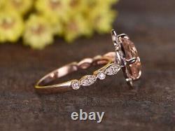 Women's 14K Rose Gold Plated 2. Ct Cushion Simulated Morganite Wedding Halo Ring