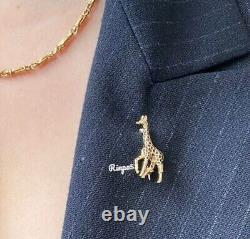 Women's Solid Metal Black Enamel Giraffe Brooch 14K Yellow Gold Plated Silver