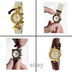 Women's14k Gold Plated Interchangeable Pearl & Leather Watch Gift Set by Peugeot
