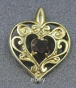 Womens Necklace Garnet & Yellow Gold Plated Heart Shaped Ladies Pendant Vintage