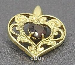 Womens Necklace Garnet & Yellow Gold Plated Heart Shaped Ladies Pendant Vintage