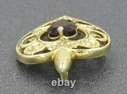 Womens Necklace Garnet & Yellow Gold Plated Heart Shaped Ladies Pendant Vintage