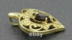 Womens Necklace Garnet & Yellow Gold Plated Heart Shaped Ladies Pendant Vintage