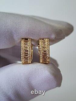 Yellow Gold Plated Silver 2.00 Carat Simulated Diamond Men's Hoop Huggie Earring