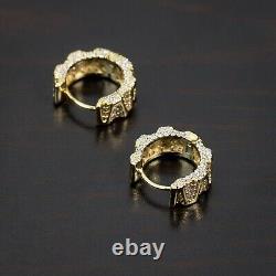 Yellow Gold Plated Silver Men's Huggie Hoop Earring 2.00 Carat Simulated Diamond