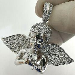 1.20ct Coupe Ronde Real Moissanite Angel Charm Pendentif D'amour 14k Plaqué Or Blanc