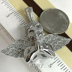 1.20ct Coupe Ronde Real Moissanite Angel Charm Pendentif D'amour 14k Plaqué Or Blanc