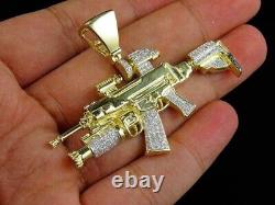 1.50ct Coupe Ronde Moissanite Rifle Gun Pendentif De Charme En Or Jaune 14k Plaqué