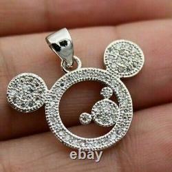 1.50ct Rond Coupe Moissanite Diamond Mickey Mouse Pendentif 14k Blanc Plaqué Or