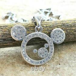 1.50ct Rond Coupe Moissanite Diamond Mickey Mouse Pendentif 14k Blanc Plaqué Or