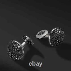 14K Or Noir Plaqué 2Ct Coupe Ronde Diamant Noir Créé en Laboratoire Boutons de Manchette pour Hommes