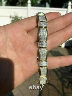 14k Jaune Or Plaqué 4ct Round Lab Créé Diamond Bracelet Attrayant Pour Les Hommes