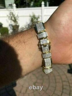 14k Jaune Or Plaqué 4ct Round Lab Créé Diamond Bracelet Attrayant Pour Les Hommes