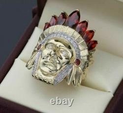 14k Or Jaune Plaqué 4ct Marquise Garnet Naturel African Indian Classic Ring