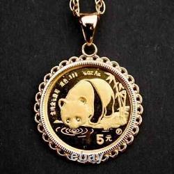 18 Chaîne gratuite sans pierre Panda Bear Coin Pendentif en plaqué or blanc 14 carats