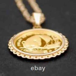 18 Chaîne gratuite sans pierre Panda Bear Coin Pendentif en plaqué or blanc 14 carats