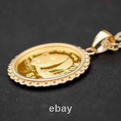 18 Chaîne gratuite sans pierre Panda Bear Coin Pendentif en plaqué or blanc 14 carats