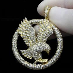 2.00ct Coupe Ronde Moissanite 3d''eagle'' Pendentif 14k Or Jaune Plaqué 18chain