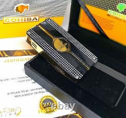 24k Gold Plated Metal Cohiba Lighter 3 Flame Turbo Jet Cigar Punch Black Boxed