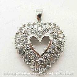 2ct Baguette Simulated Moissanite Cluster Heart Pendentif 14k White Gold Plated