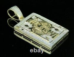 2ct Coupe Ronde Real Moissanite King Card Pendentif 14k Or Jaune Plaqué 18 Chaîne