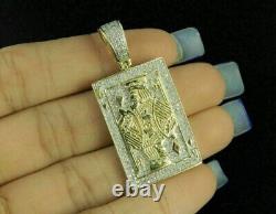 2ct Coupe Ronde Real Moissanite King Card Pendentif 14k Or Jaune Plaqué 18 Chaîne