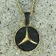 2ct Coupe Ronde Simulated Black Spinel Mercedes Pendentif 14k Or Jaune Plaqué