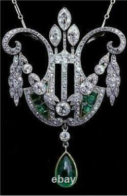 2ct Pear Emerald Lab-created Victorian Pendentif 14k Blanc Or Plaqué Argent