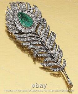 2ct Pear Lab-created Emerald Peacock Feather Brooch 14k Blanc Or Plaqué Argent