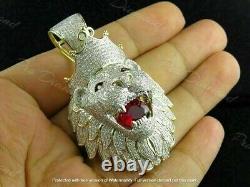 3.30ct Coupe Ronde Lion Roi Pendentif Real Moissanite 14k Or Jaune Plaqué Argent