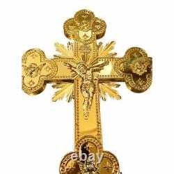 30 Bénédiction Croix Dorée Plaquée Or Grande Croix de Parade Orthodoxe Jésus Crucifix à Deux Faces