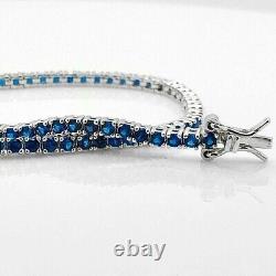 4ct Round Cut Lab Created Blue Sapphire Bracelet De Tennis En Or Blanc 14k