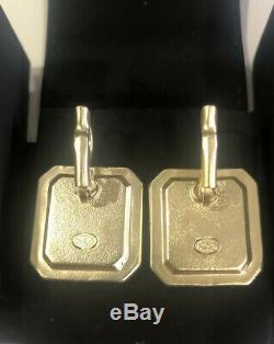 Authentique Chanel Gold Square Décrocher Faux Perle Cristal Boucles D'oreilles Rare