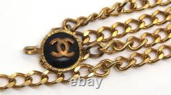 Authentique Chanel Vintage Plaqué Or CC Logo Leo Medallion Triple Chain