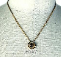 Authentique Christian Dior CD Logo Gold Tone Chain Necklace Stone Pendentif 6 Gm