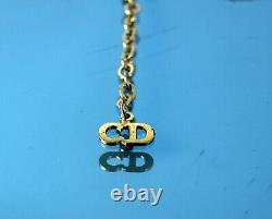 Authentique Christian Dior CD Logo Gold Tone Chain Necklace Stone Pendentif 6 Gm