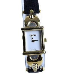 Authentique Montre-bracelet À Quartz Gucci Vintage 1800l En Cuir Noir Et Cuir Doré