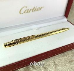 Authentique Santos De Cartier Ballpoint Pen Godron 18k Gold Plaqué Finish With Case