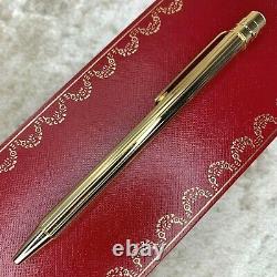 Authentique Santos De Cartier Ballpoint Pen Godron 18k Gold Plaqué Finish With Case