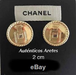 Authentique Vintage Chanel # 5 Bouton Boucles D'oreilles En Métal Plaqué Or