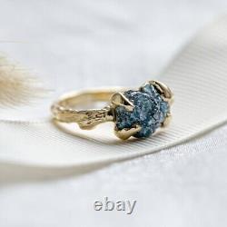 Bague de fiançailles alternative en diamant brut non coupé naturel bleu pour elle