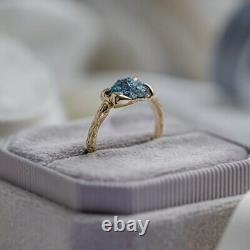 Bague de fiançailles alternative en diamant brut non coupé naturel bleu pour elle