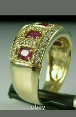 Bague de fiançailles en diamant simulé et rubis 5 carats, plaquée or jaune 14 carats et argent plaqué