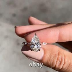 Bague de fiançailles en moissanite à taille poire 3,30 CTW D/VVS1 plaquée or rose 14k