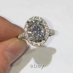 Bague de fiançailles en platine 14 carats avec 3 rangées de moissanite ovale de 3,85 carats