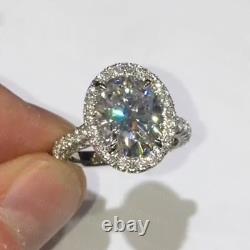 Bague de fiançailles en platine 14 carats avec 3 rangées de moissanite ovale de 3,85 carats