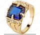 Bague De Fiançailles Pour Homme En Saphir Bleu Simulé à Taille Radiance 4ct En Plaqué Or 14k