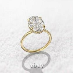 Bague de fiançailles solitaire en moissanite taille ovale de 2,15 ct en plaqué or jaune 14K