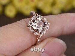 Bague de mariage en halo de 2 carats en morganite simulée plaquée or rose 14 carats pour femme